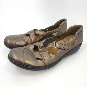 Clarks NARROW Bendables Ashland Spin Q Comfort Shoes Pewter Metallic Leather 12N